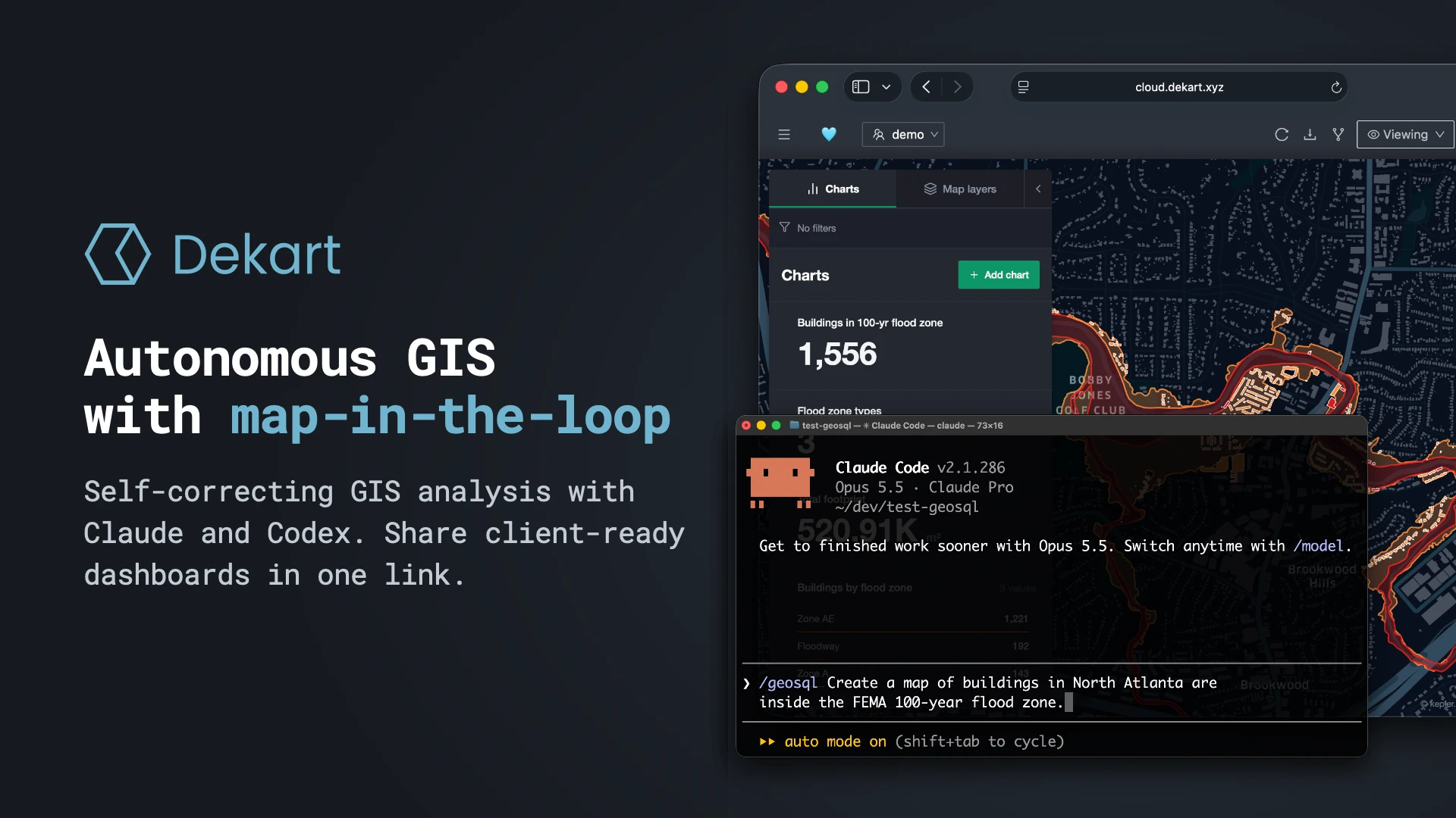 Dekart banner: Autonomous GIS with map-in-the-loop